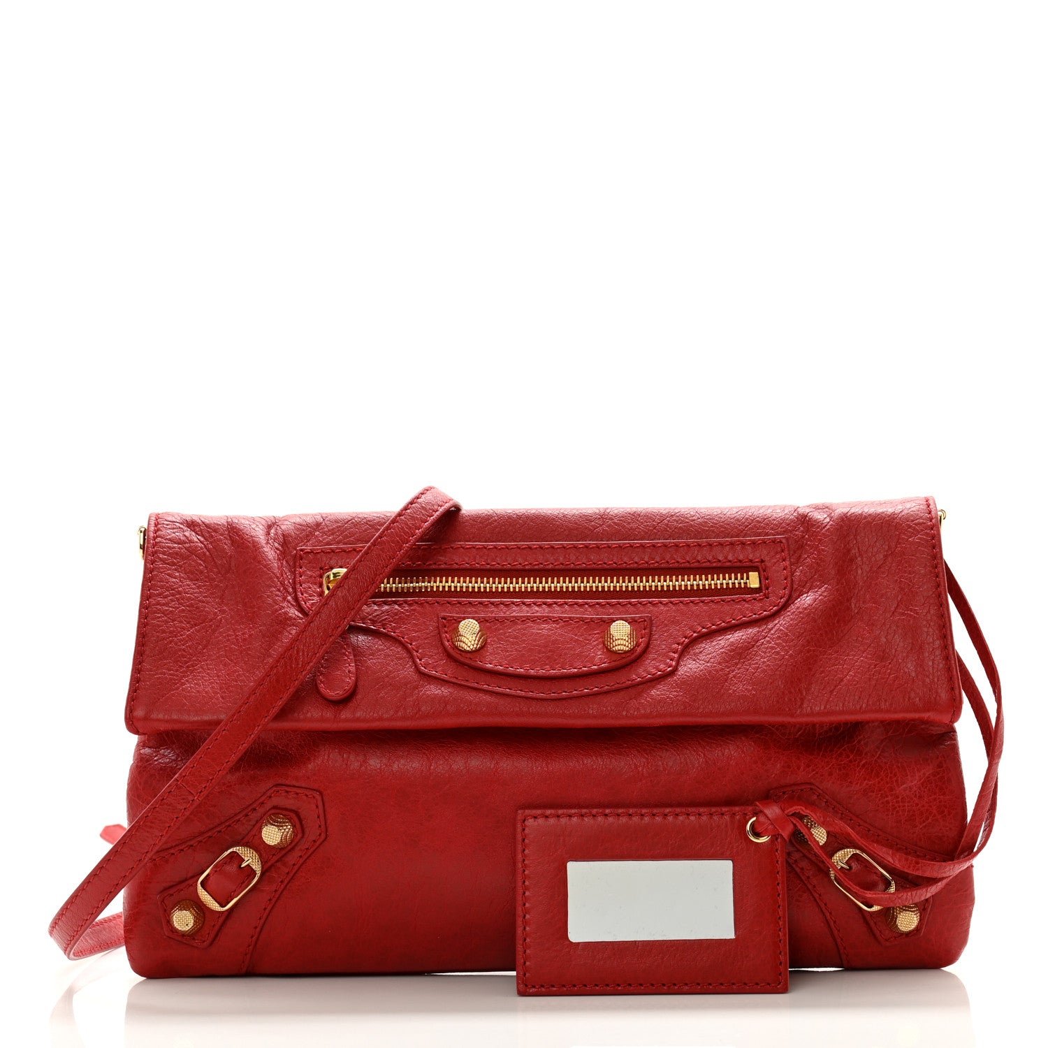 Balenciaga Agneau Giant 12 Gold Hardware Envelope Strap Clutch Rouge Lipstick 3 of 14