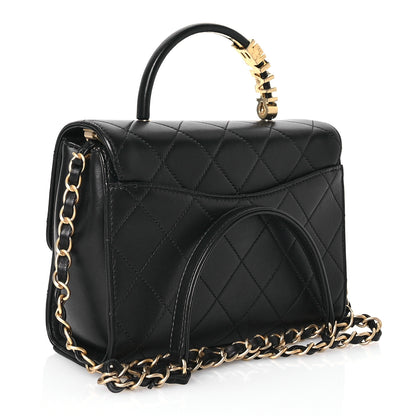Chanel Lambskin Stitched Pearl Logo Top Handle Flap Black 3 of 12