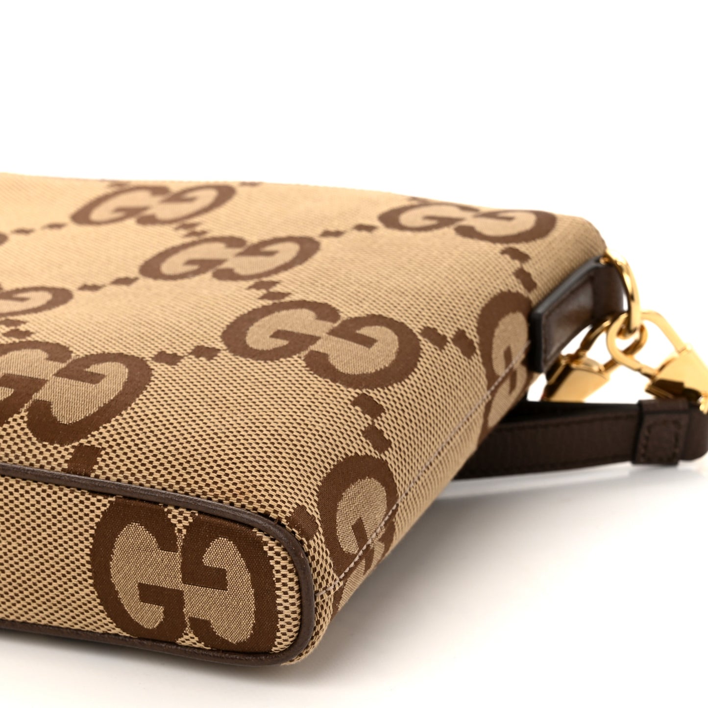 Monogram Jumbo GG Textured Dollar Calfskin Web Wristlet Messenger Bag Camel Ebony New Acero