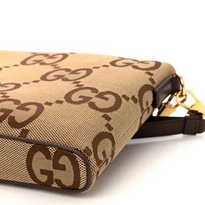 Gucci Monogram Jumbo GG Textured Dollar Calfskin Web Wristlet Messenger Bag Camel Ebony New Acero 10 of 11