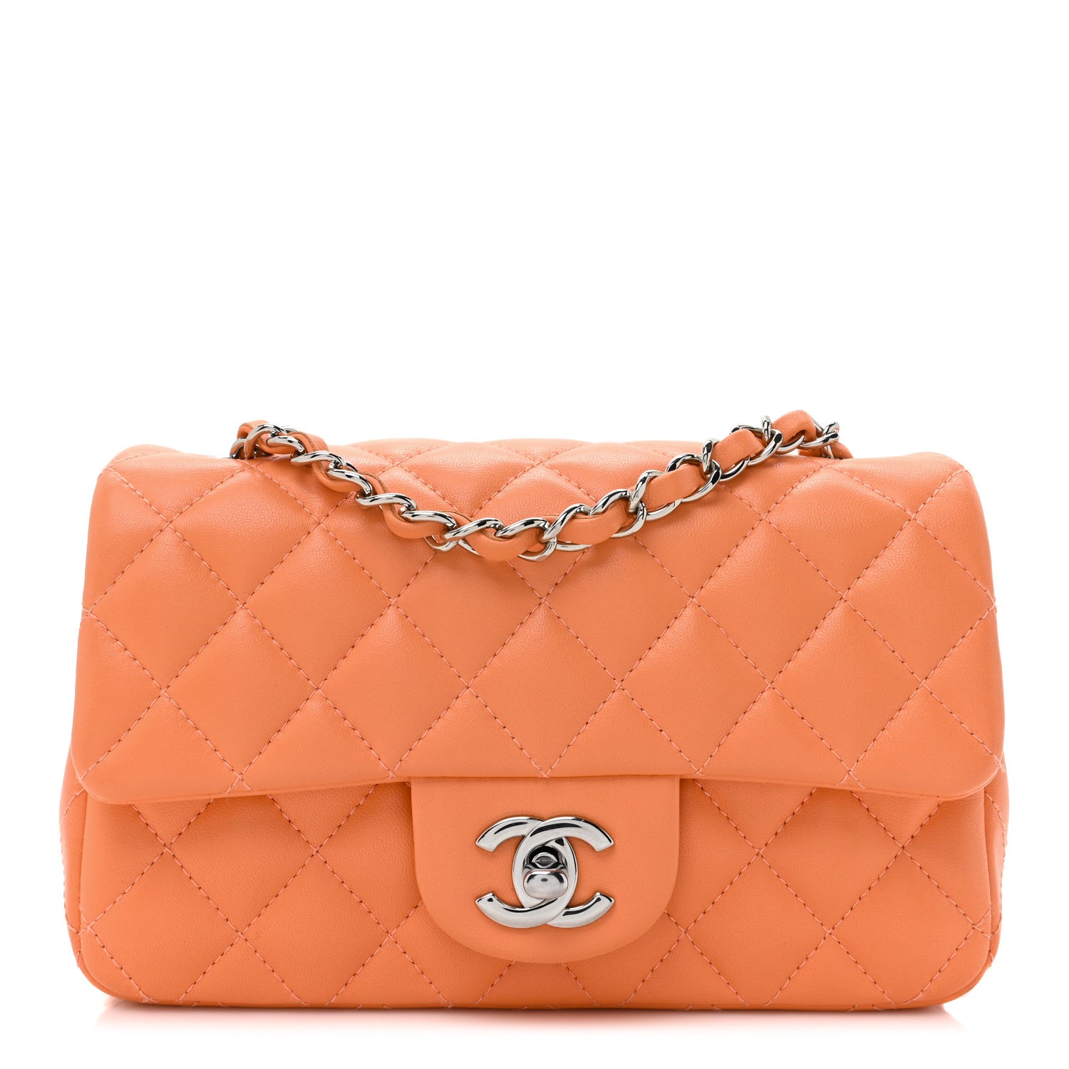 Chanel Lambskin Quilted Mini Rectangular Flap Orange 1 of 12