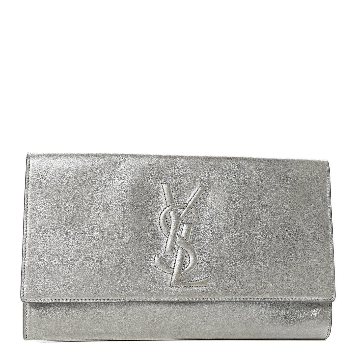 Metallic Calfskin Monogram Large Belle De Jour Clutch Silver