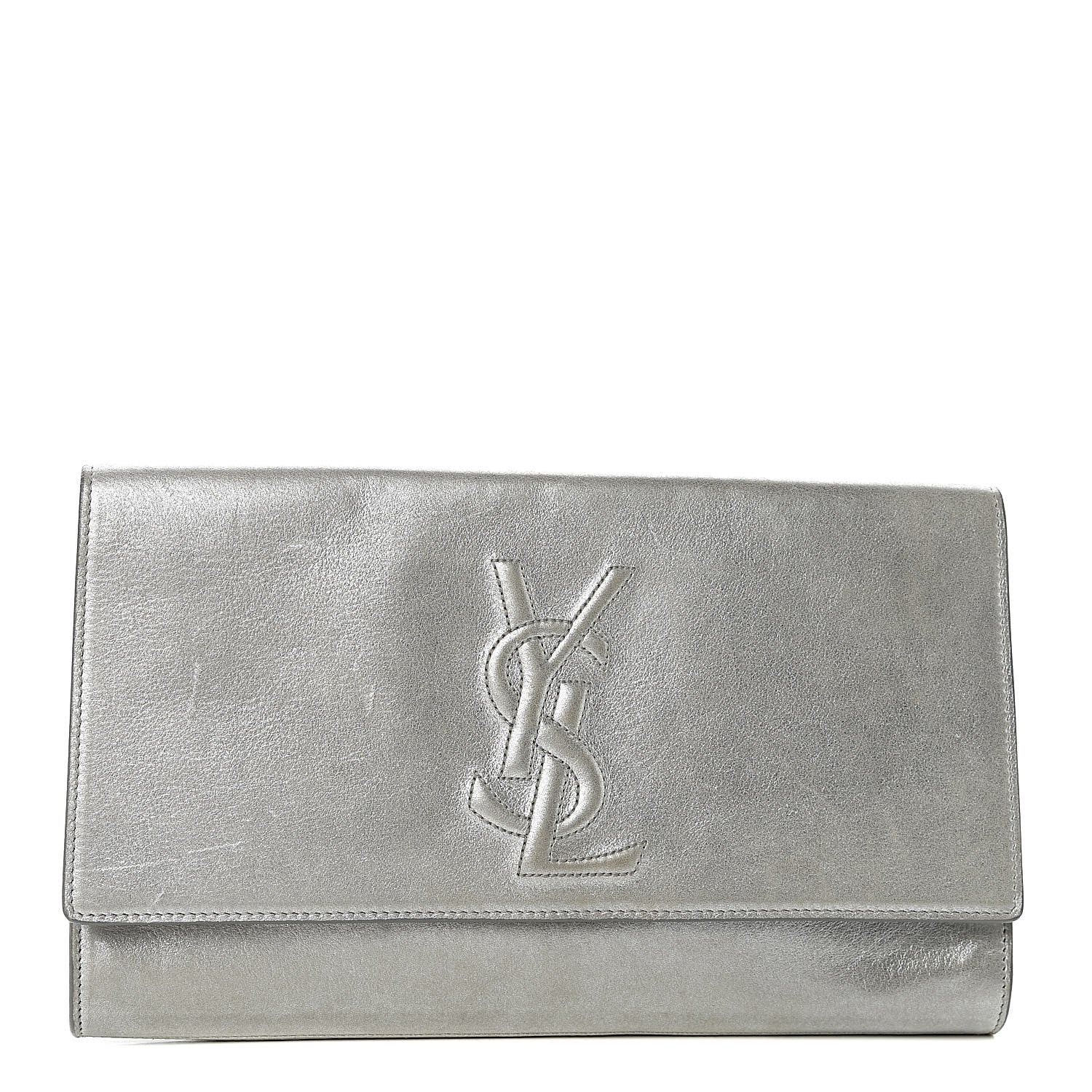 Saint Laurent Metallic Calfskin Monogram Large Belle De Jour Clutch Silver 1 of 9