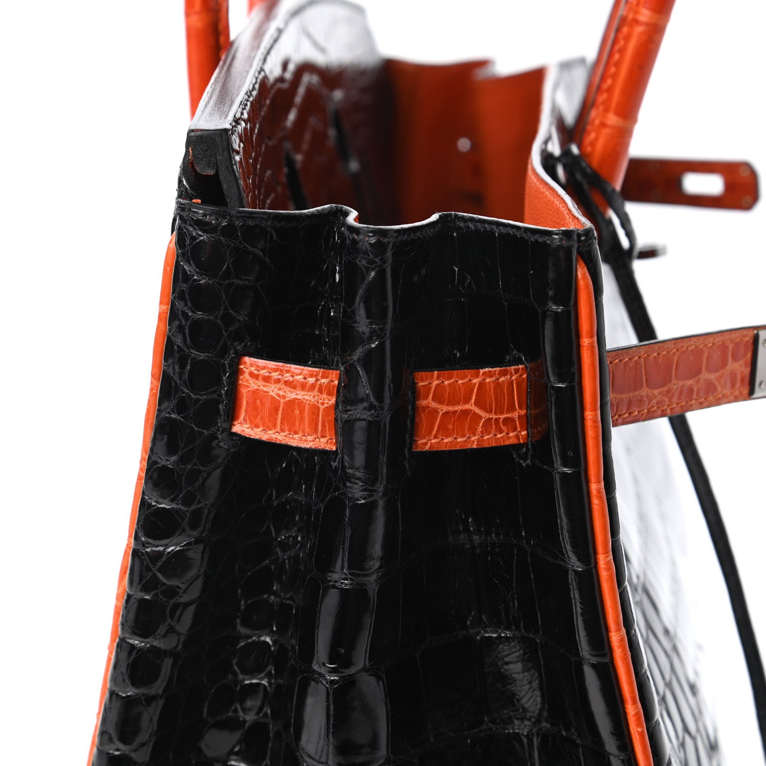 Hermes Shiny Porosus Crocodile Birkin 35 Black Orange 13 of 34