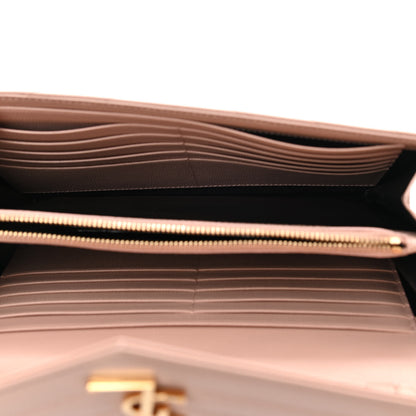 Saint Laurent Grain De Poudre Matelasse Chevron Monogram Chain Wallet Pale Pink 4 of 8