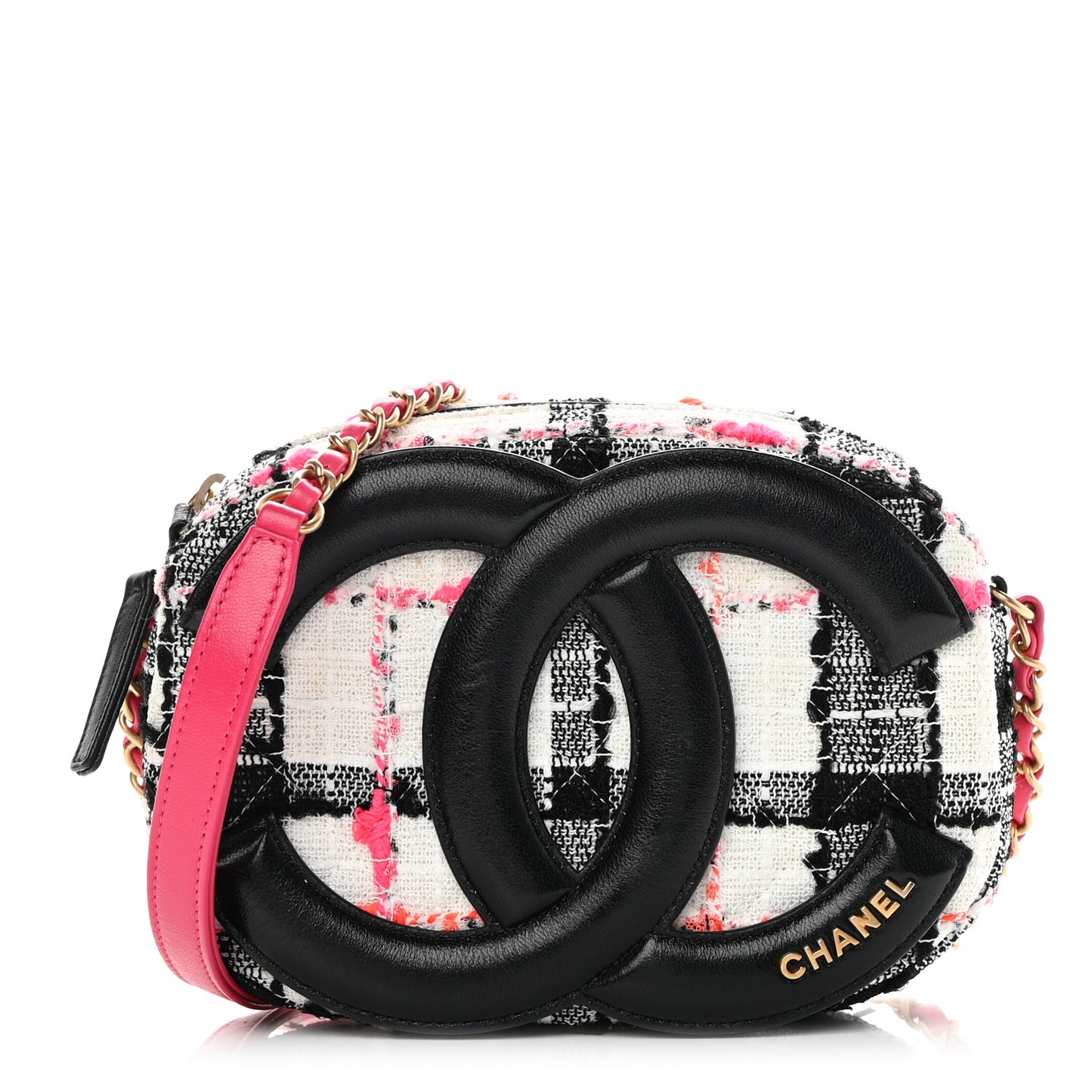 Tweed Lambskin Quilted Coco Midnight Camera Case White Black Multicolor