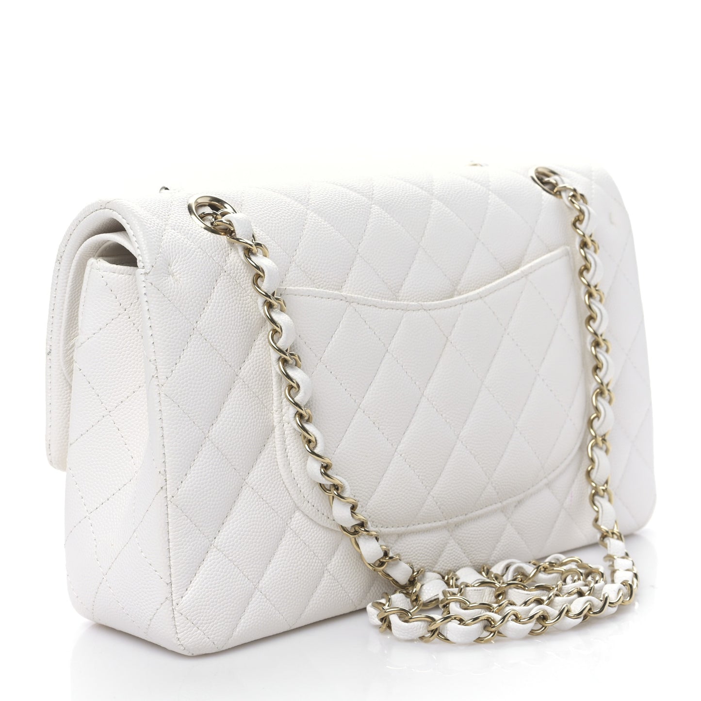 Caviar Quilted Medium Double Flap White
