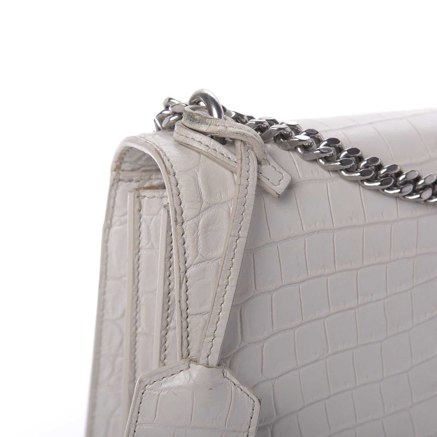 Saint Laurent Calfskin Crocodile Embossed Medium Monogram Sunset Blanc Vintage 12 of 13
