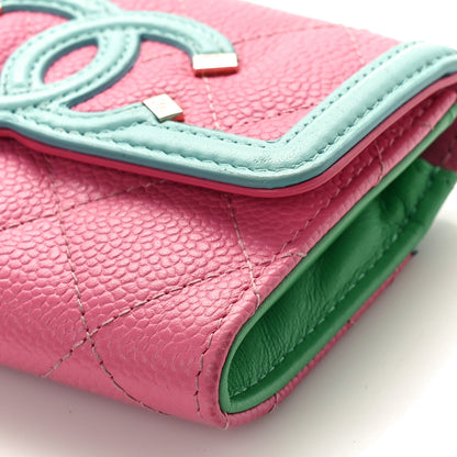 Chanel Caviar Quilted Filigree Flap Card Holder Pink Blue Green 9 of 9