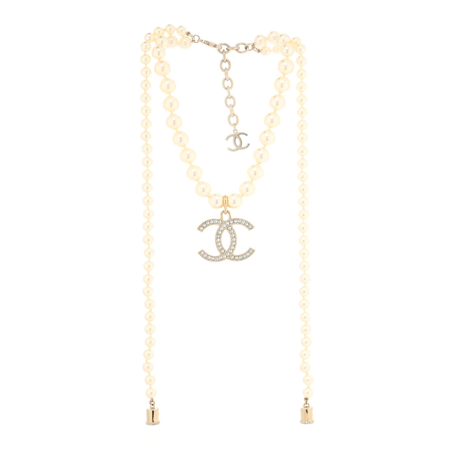 Pearl Crystal CC Airpods Necklace Gold