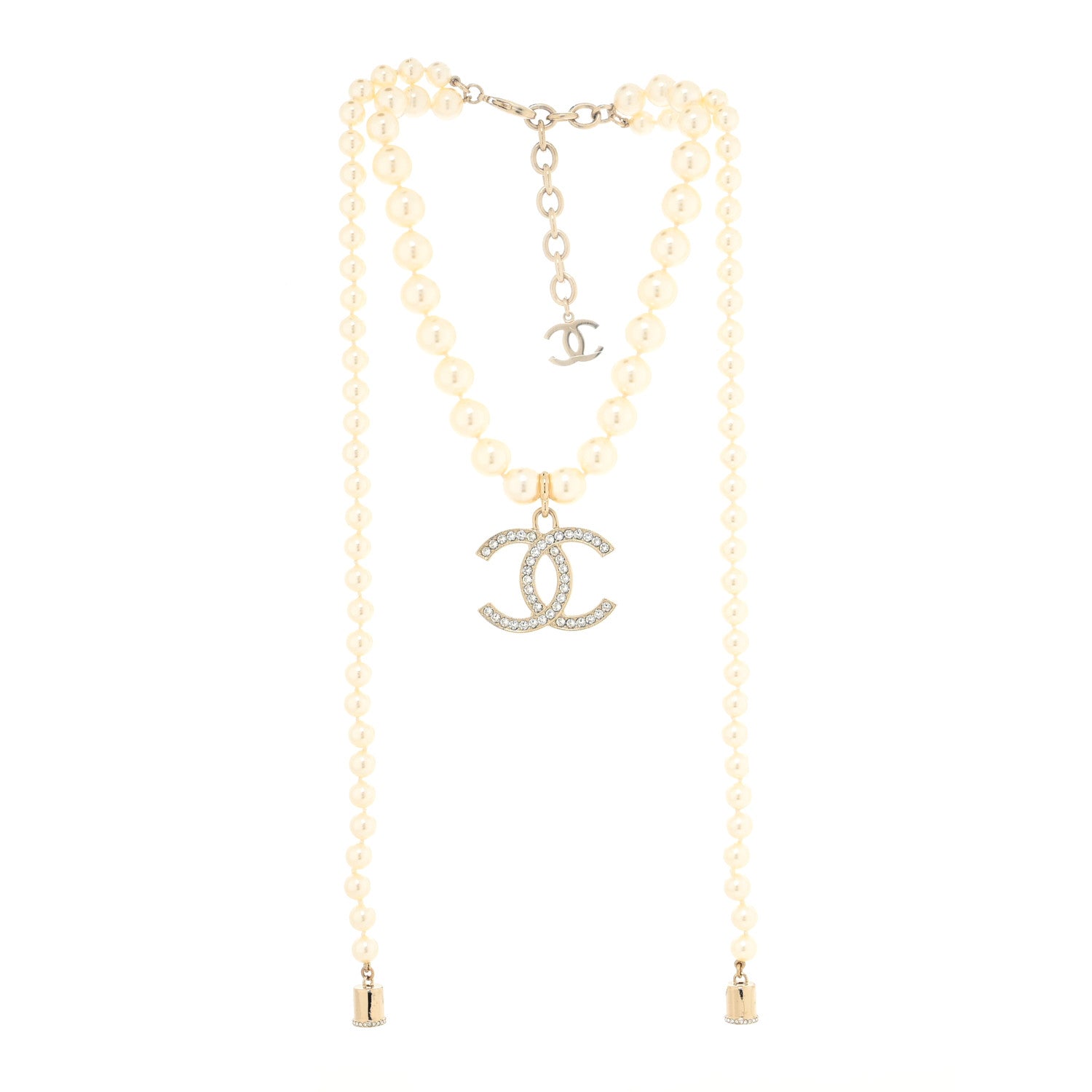 Chanel Pearl Crystal CC Airpods Necklace Gold 3 of 4