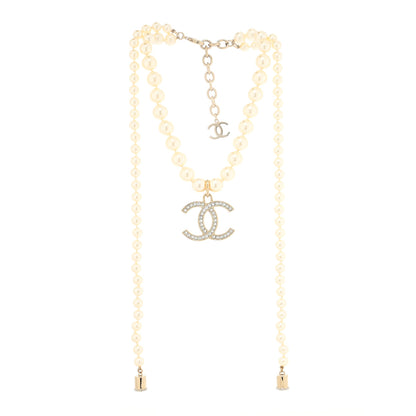 Chanel Pearl Crystal CC Airpods Necklace Gold 3 of 4