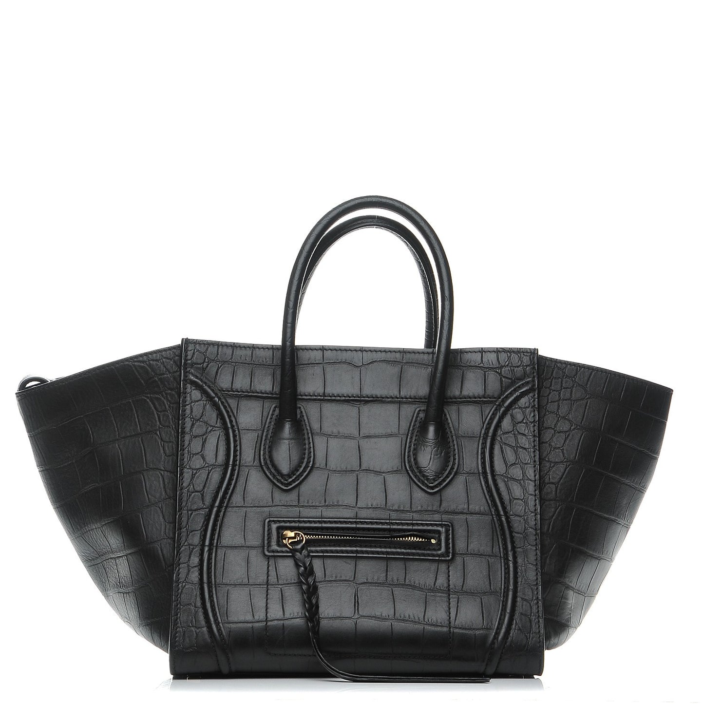 Crocodile Embossed Calfskin Medium Phantom Luggage Black
