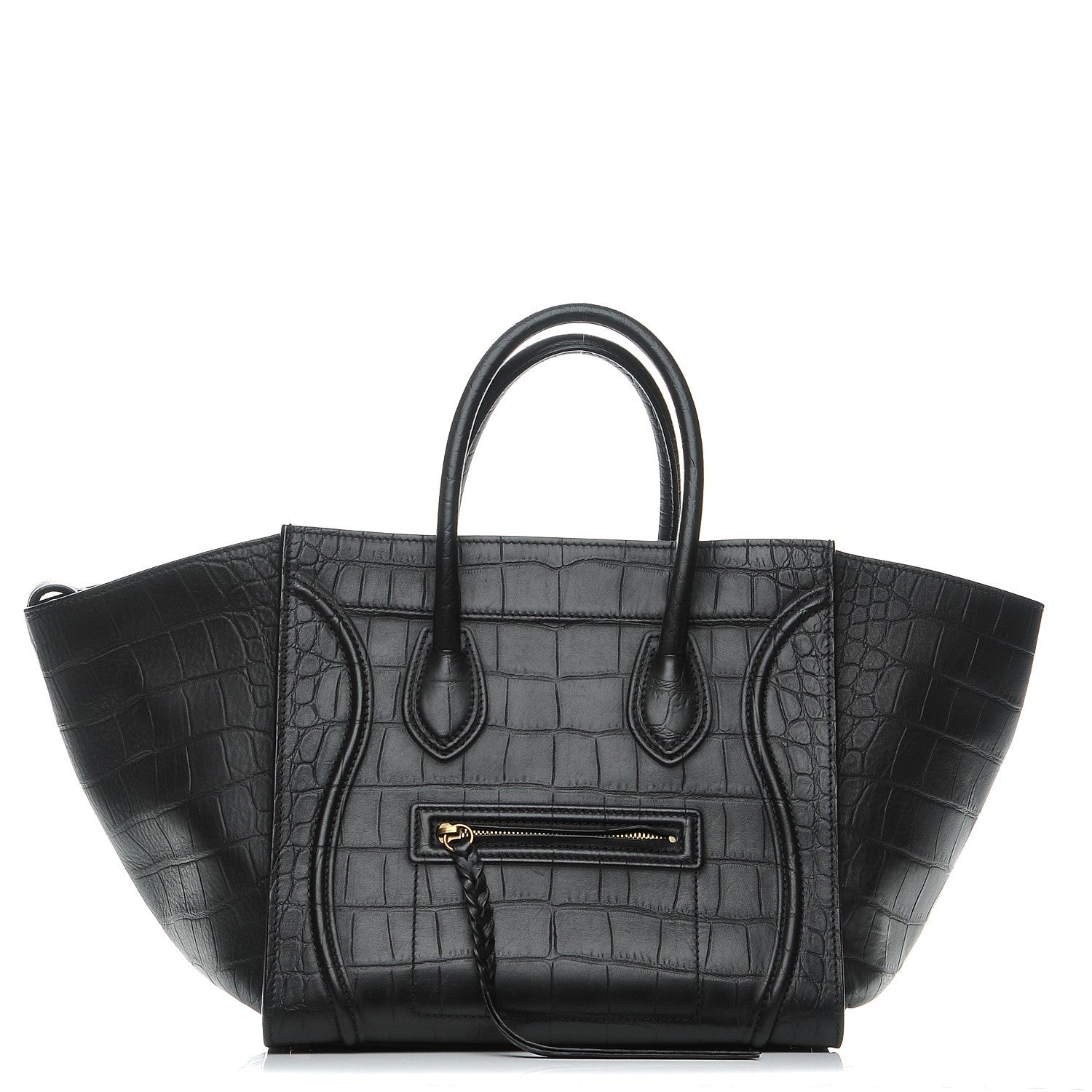 Celine Crocodile Embossed Calfskin Medium Phantom Luggage Black 1 of 7