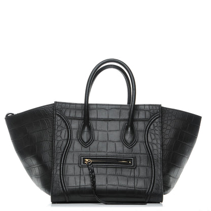 Celine Crocodile Embossed Calfskin Medium Phantom Luggage Black 1 of 7