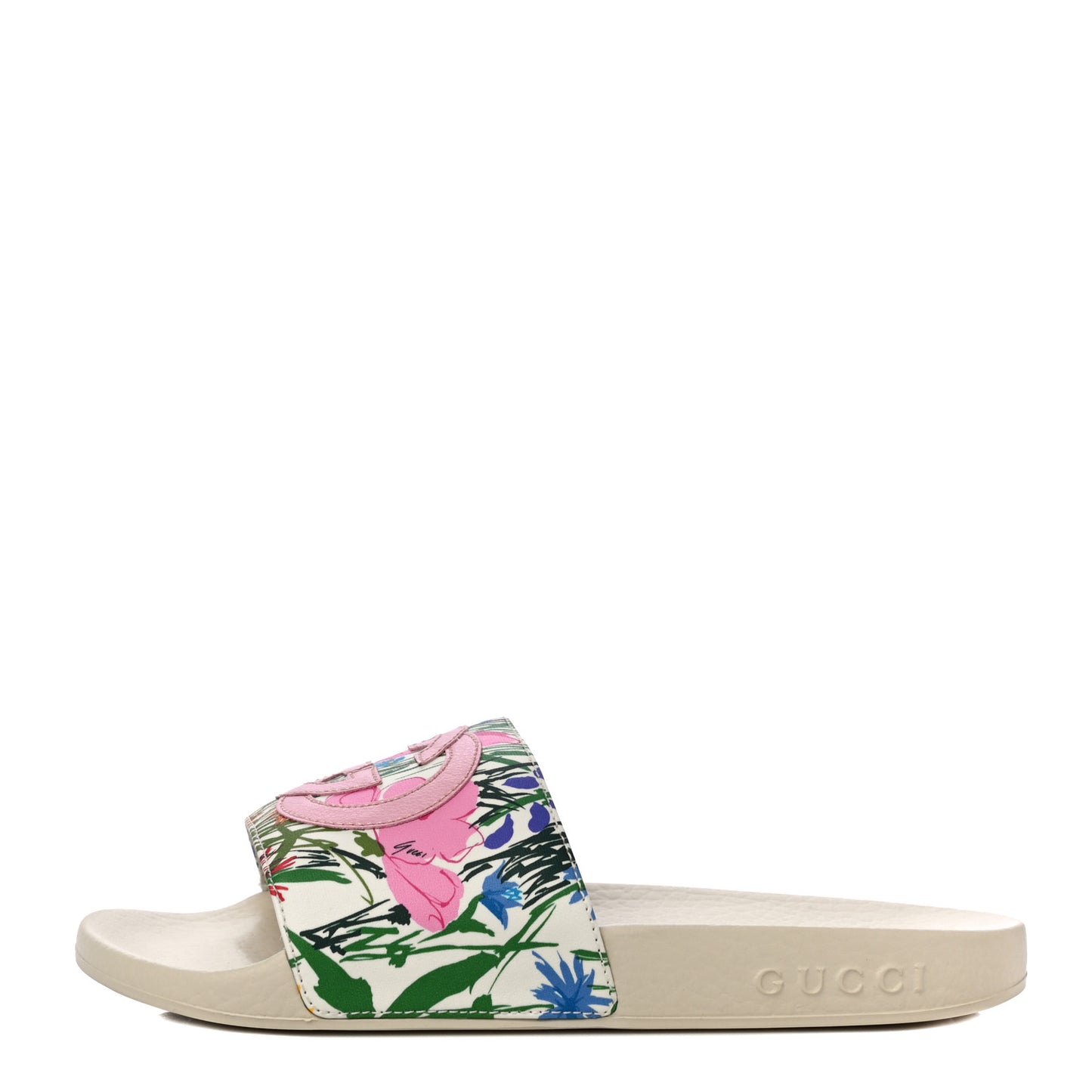 X KEN SCOTT Rubber Infinity Giardino d Apri Interlocking G Womens Pool Slide Sandals 35 Ivory Pink Wild Rose