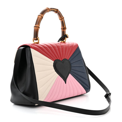 Gucci Calfskin Bamboo Trapuntata Queen Margaret Top Handle Bag Blue Agata Hibiscus Red Mystic White Sugar Pink 3 of 10