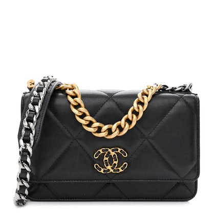 Chanel Goatskin Quilted Chanel 19 Wallet On Chain WOC Black 1 of 13
