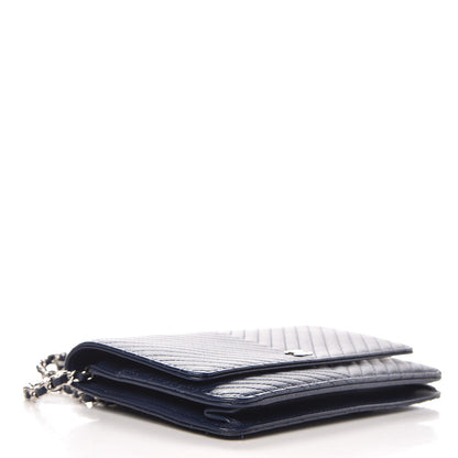 Chanel Caviar Chevron Quilted Wallet On Chain WOC Navy 4 of 8
