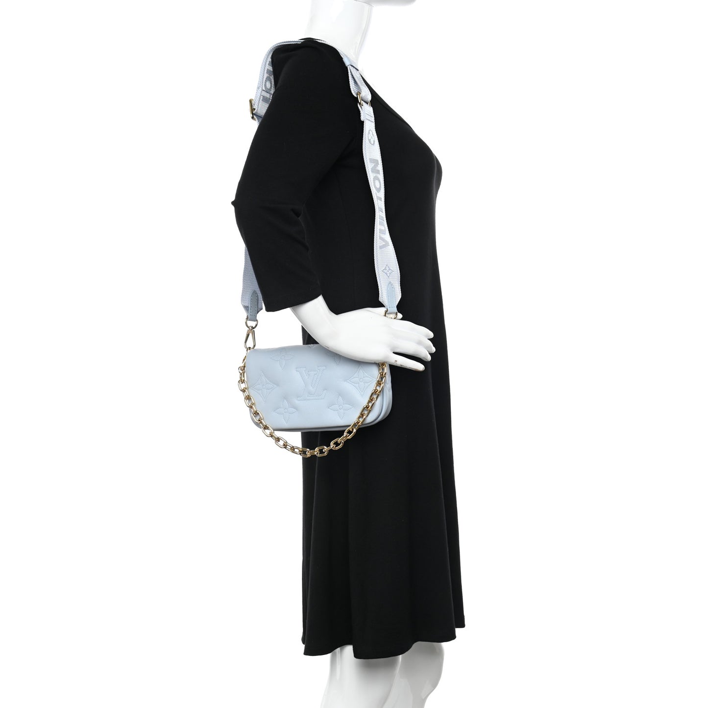 Calfskin Bubblegram Wallet On Strap Ice Blue