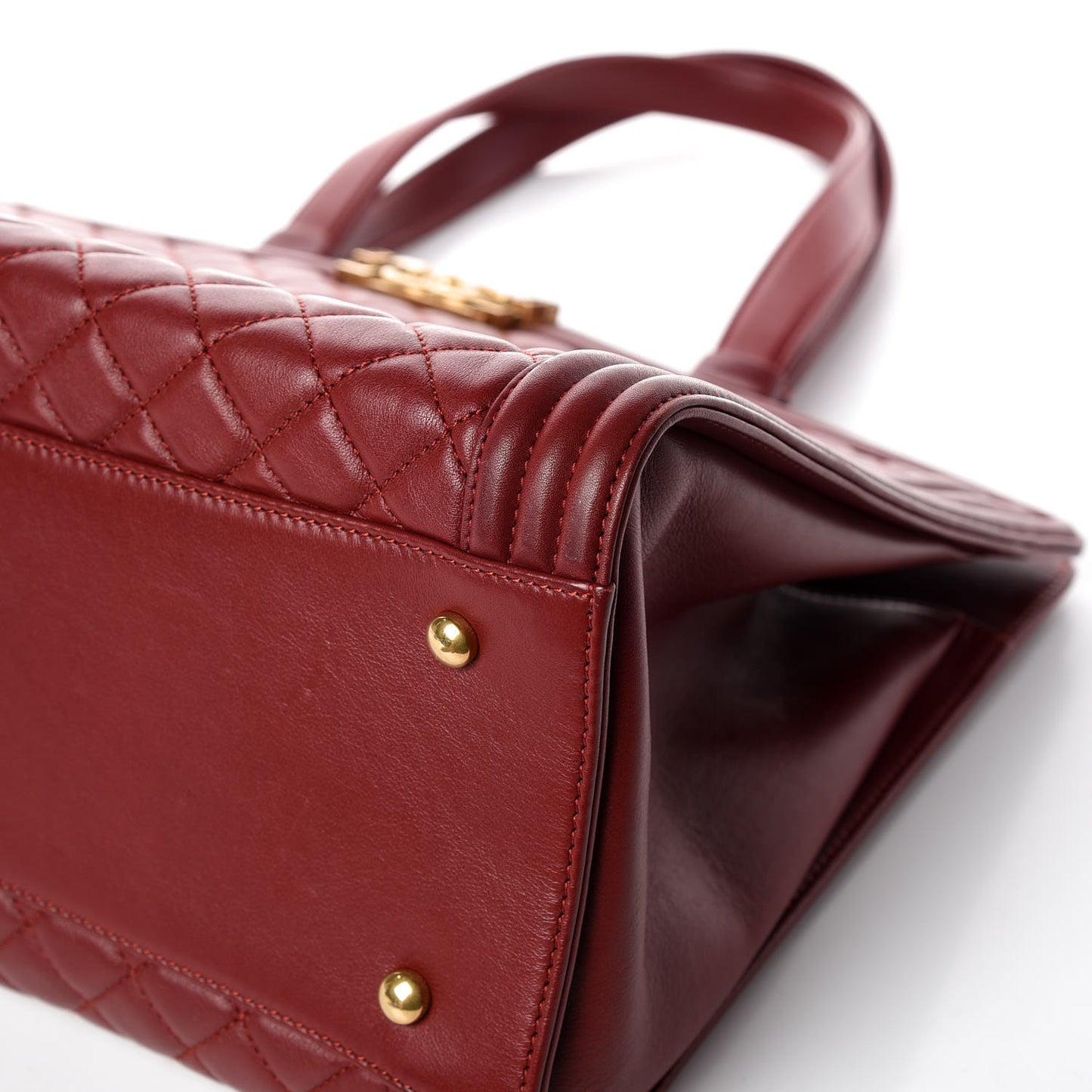 Lambskin Quilted Boy Shopping Tote Dark Red