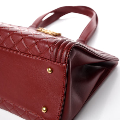 Chanel Lambskin Quilted Boy Shopping Tote Dark Red 10 of 13
