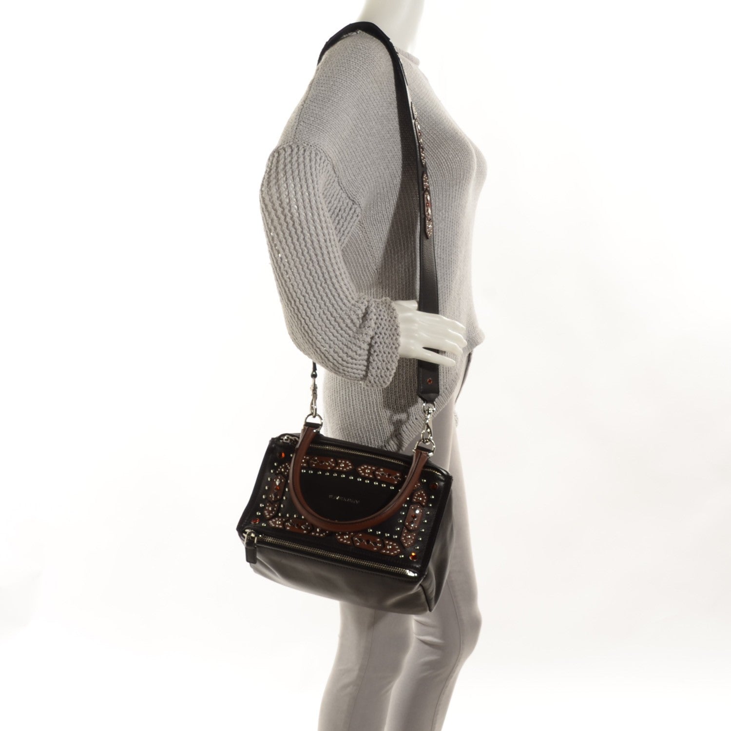 Givenchy Calfskin Small Studded Pandora Black Brown 2 of 9
