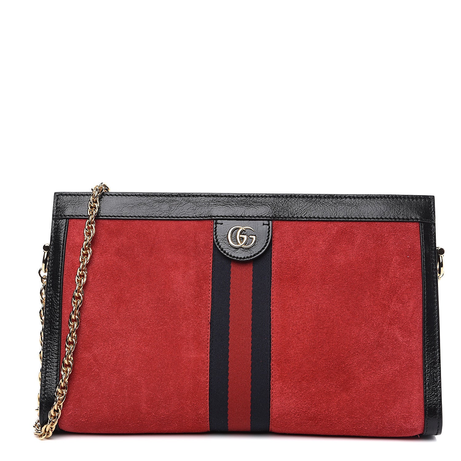 Gucci Suede Patent Web Medium Ophidia Chain Shoulder Bag Hibiscus Red Black 1 of 13
