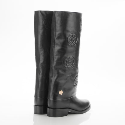 Chanel Calfskin Camellia High Boots 41.5 Black 4 of 7