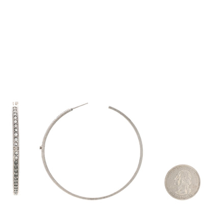 Chanel Crystal CC Large Hoop Earrings Grey Silver 2 of 4