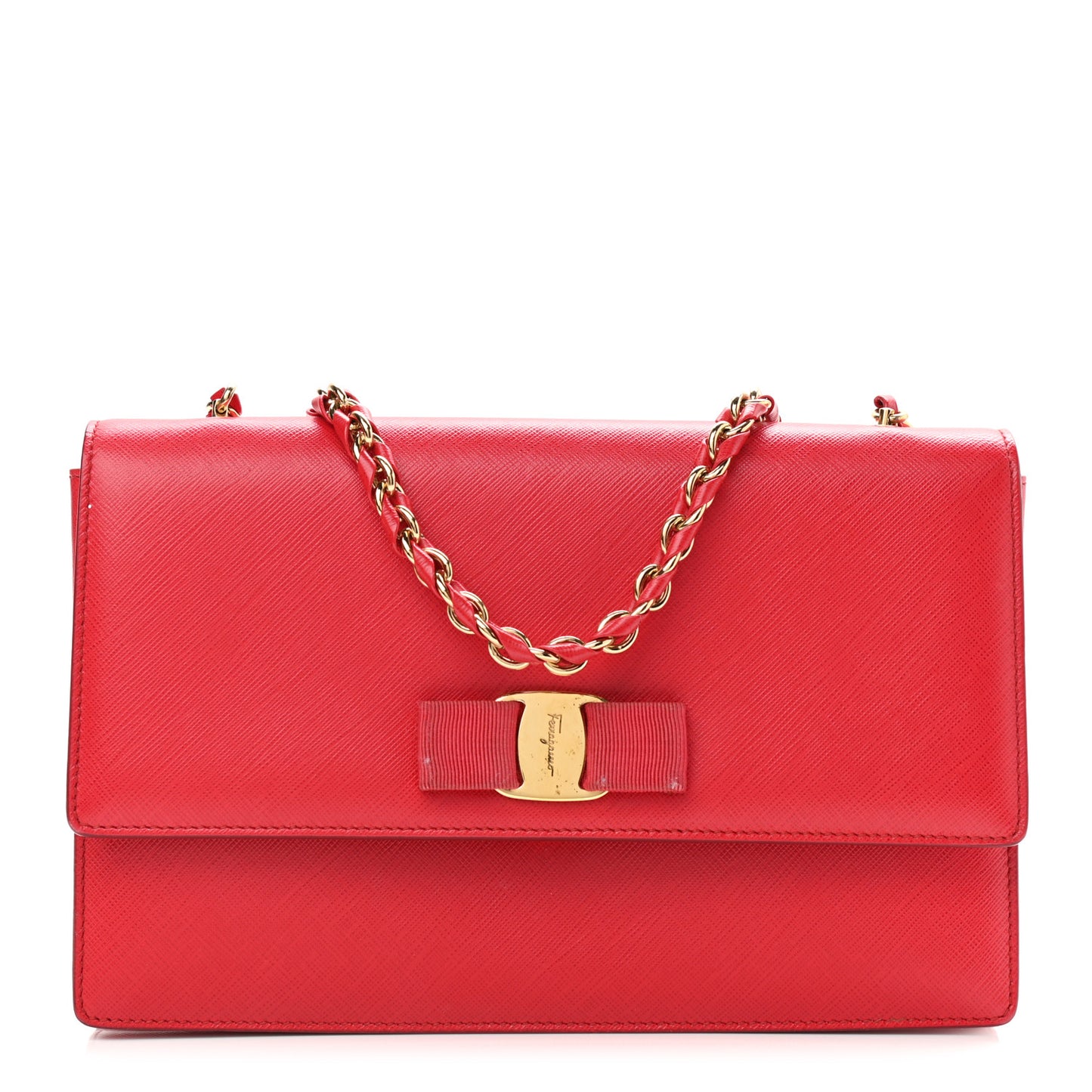 Hammered Calfskin Vara Bow Chain Bag Red