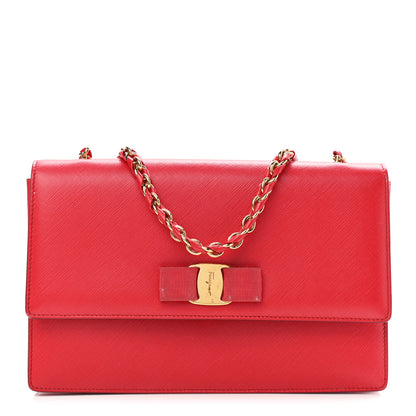 Salvatore Ferragamo Hammered Calfskin Vara Bow Chain Bag Red 1 of 11