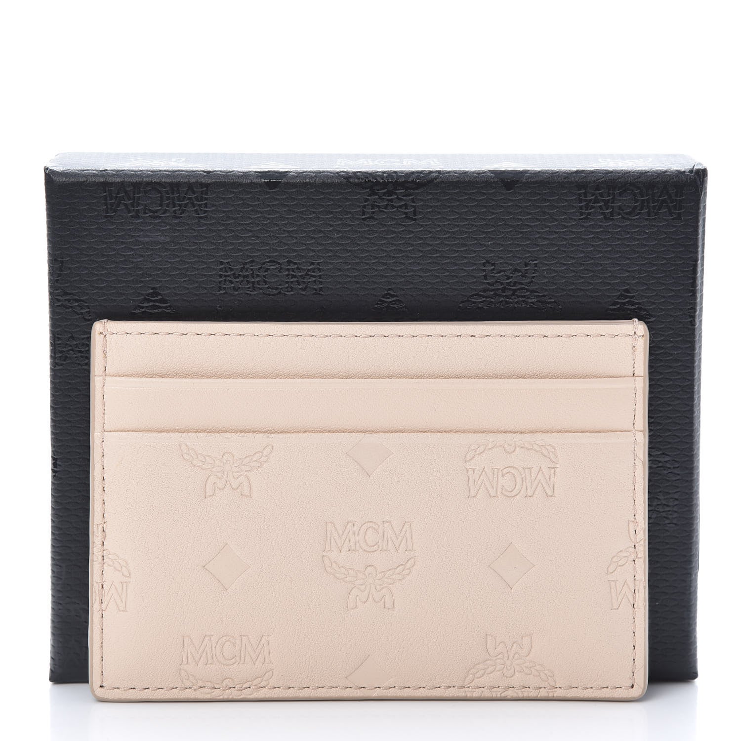 MCM Calfskin Ottomar Monogram Mini Card Case Bisque 7 of 7