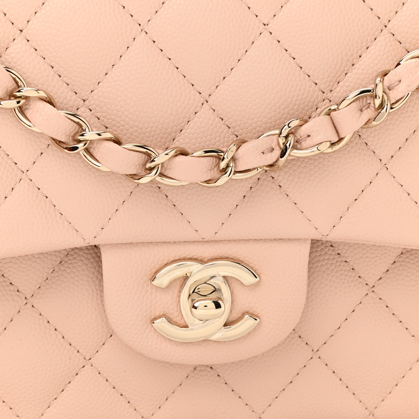 Caviar Quilted Medium Double Flap Light Beige