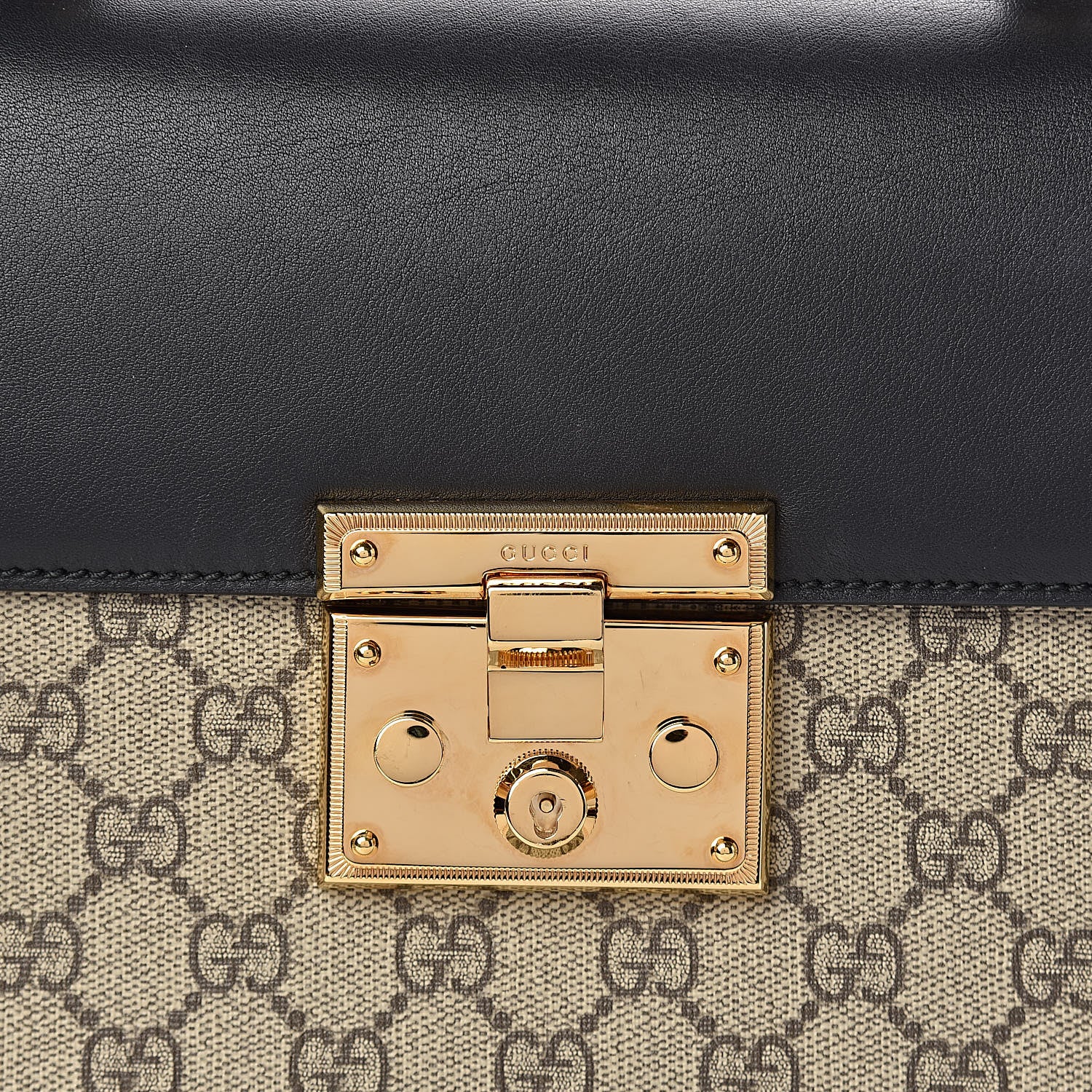 Gucci GG Supreme Monogram Calfskin Small Padlock Top Handle Bag Beige Black Cuir 13 of 13