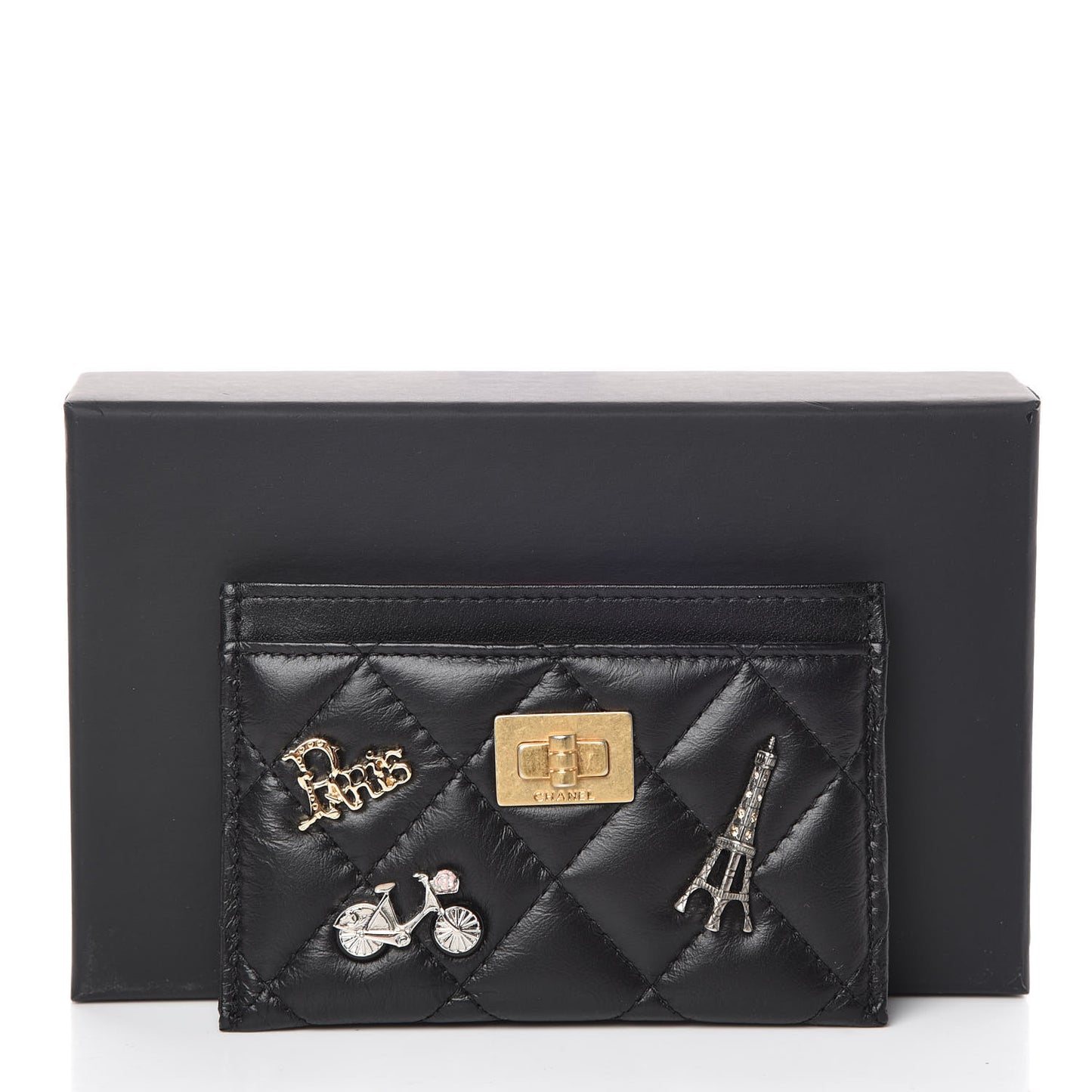 Aged Calfskin Quilted Lucky Charms Reissue Card Holder Black