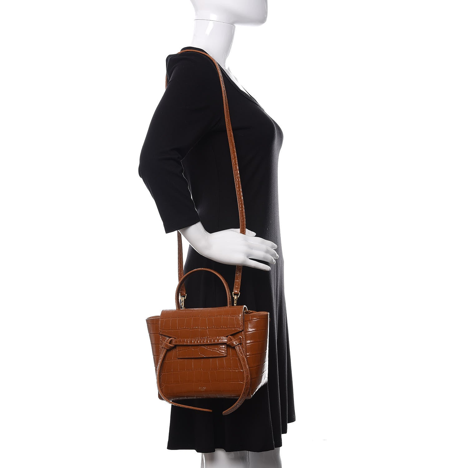 Celine Calfskin Crocodile Embossed Micro Belt Bag Tan 2 of 10