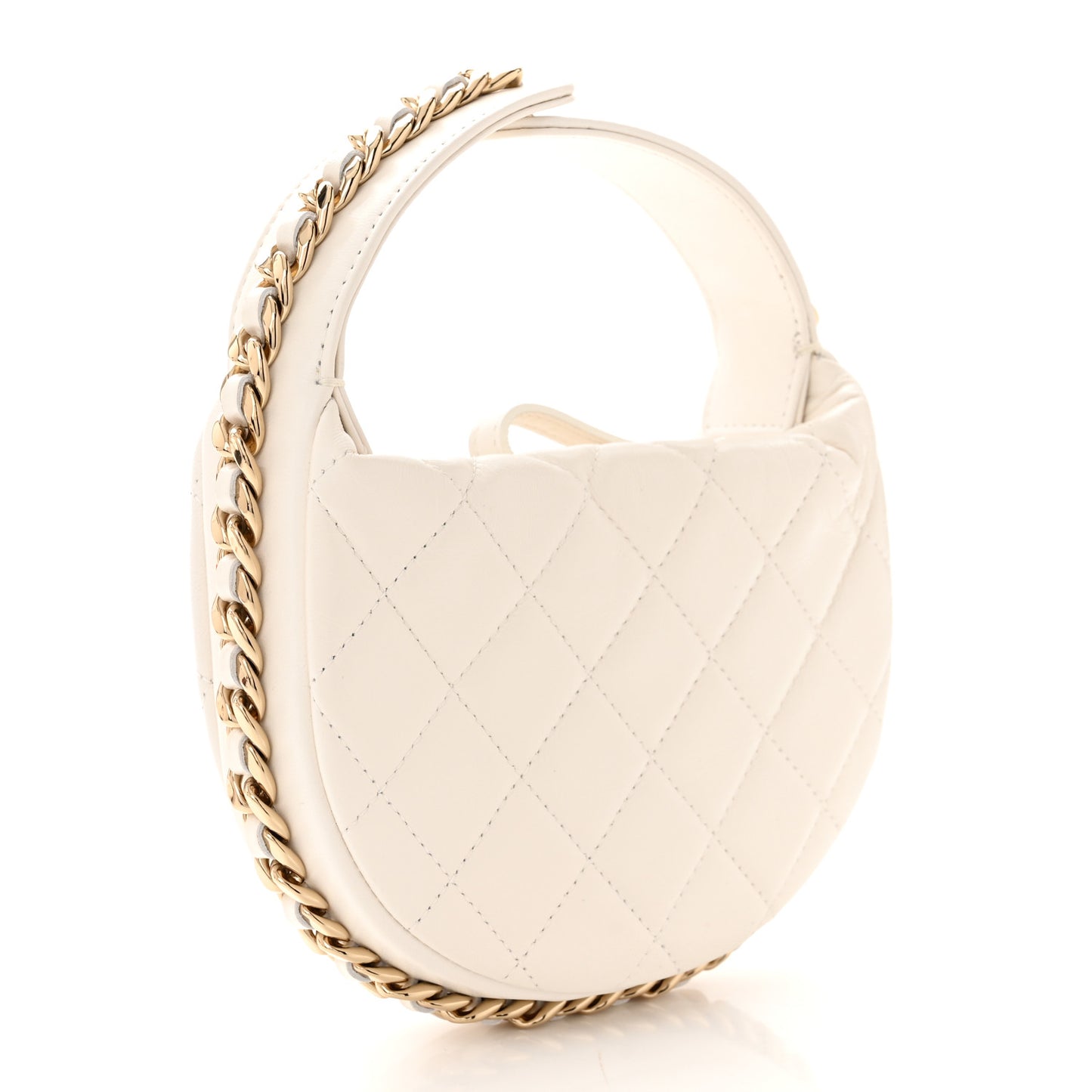 Lambskin Quilted Chain Around Pouch Hobo White