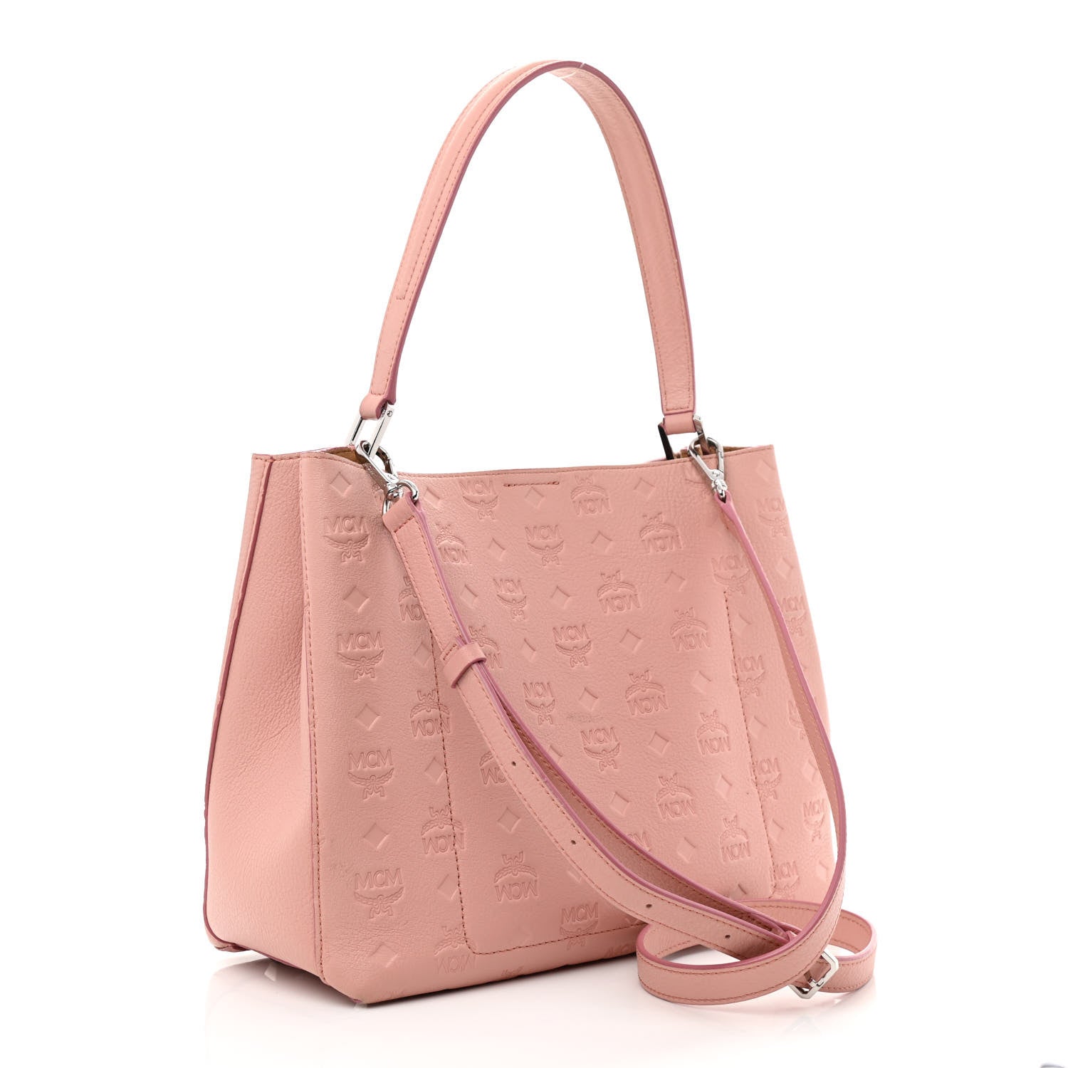 MCM Calfskin Ottomar Monogram Sarah Medium Hobo Pink Blush 3 of 13
