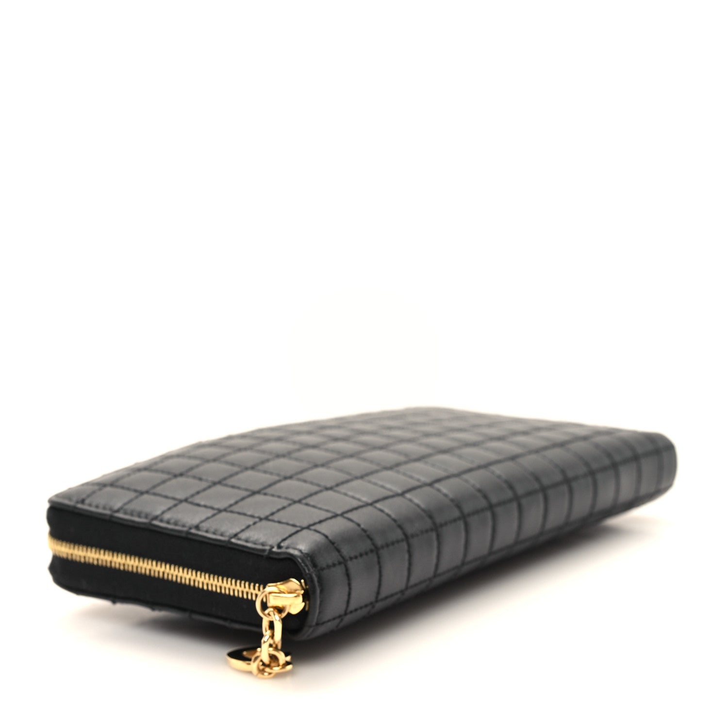 Celine Lambskin Quilted Large C Charm Zip Around Wallet Black 4 of 8