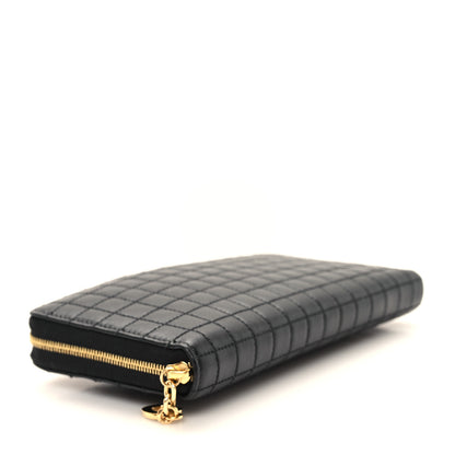 Celine Lambskin Quilted Large C Charm Zip Around Wallet Black 4 of 8
