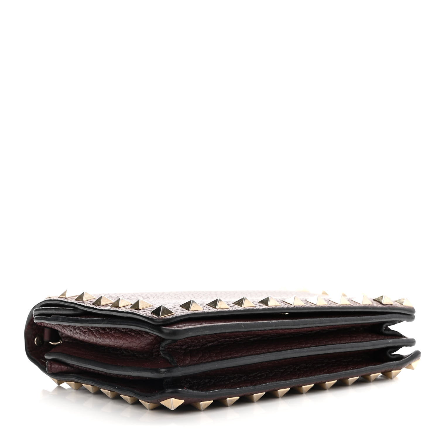 Valentino Garavani Pebbled Calfskin Rockstud Wallet on Chain Rubin 4 of 12