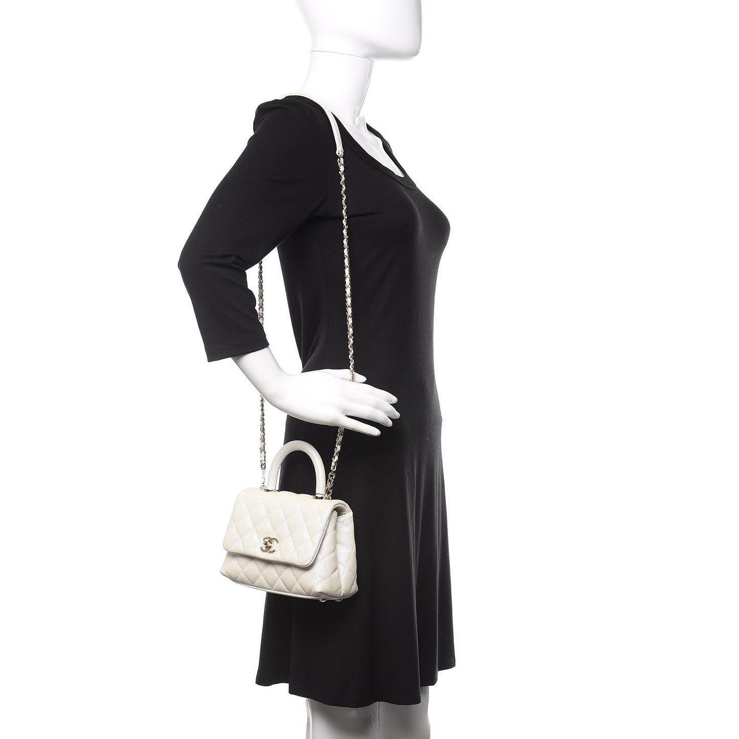Iridescent Caviar Quilted Extra Mini Coco Handle Flap White