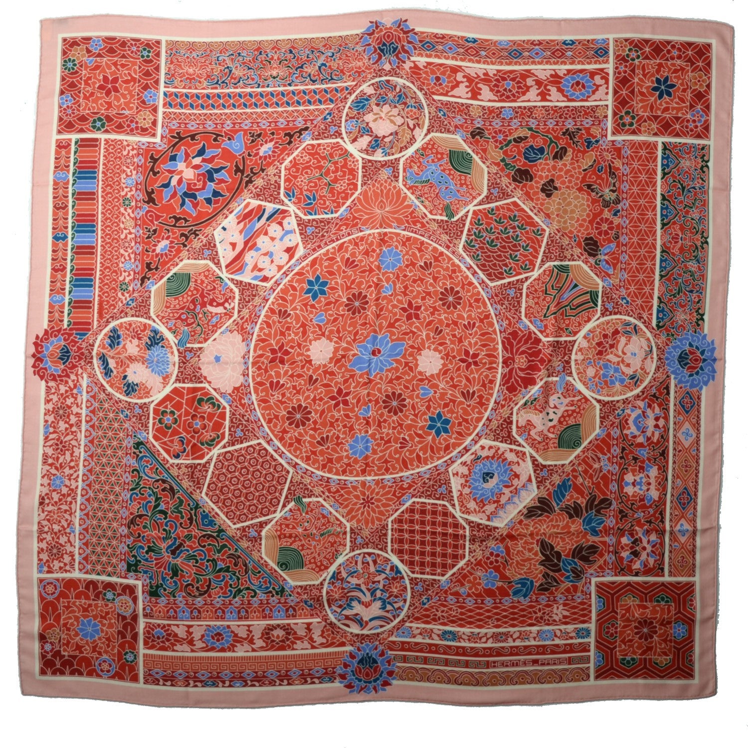 Hermes Cashmere Silk Collections Impériales Scarf 140 Rosepale Corail Bleu 2 of 6