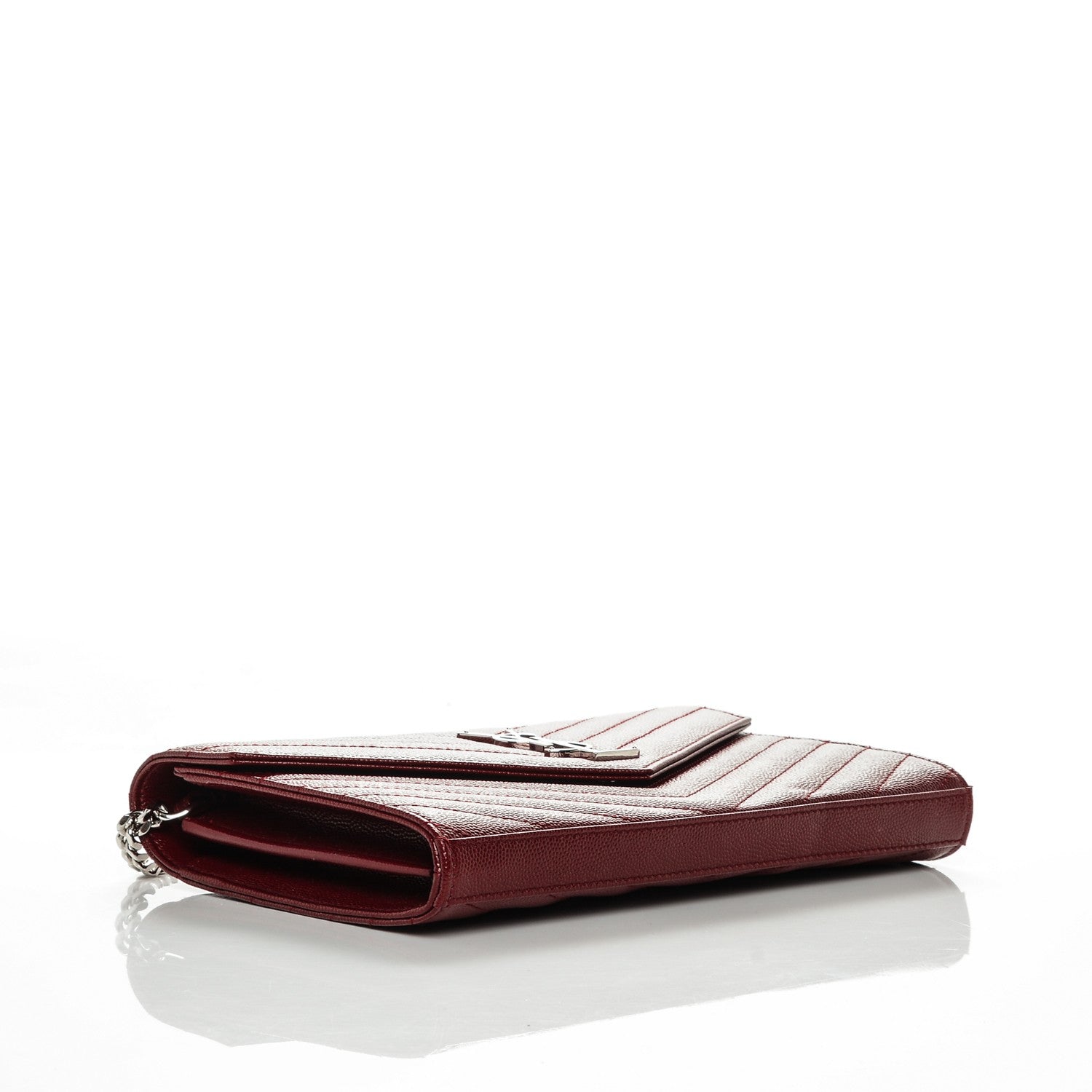 Saint Laurent Grain De Poudre Matelasse Chevron Monogram Chain Wallet Palissandre 4 of 6