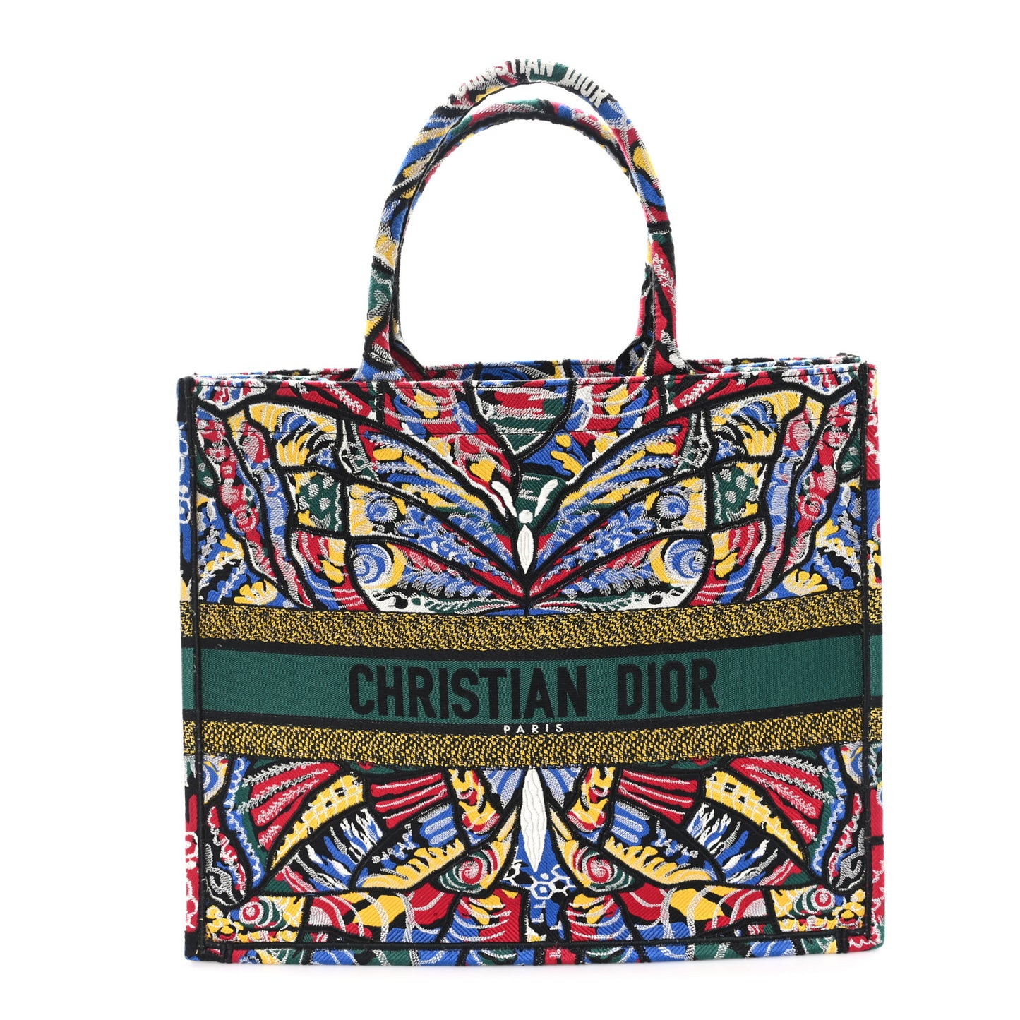Canvas Embroidered Butterfly Book Tote Black Multicolor
