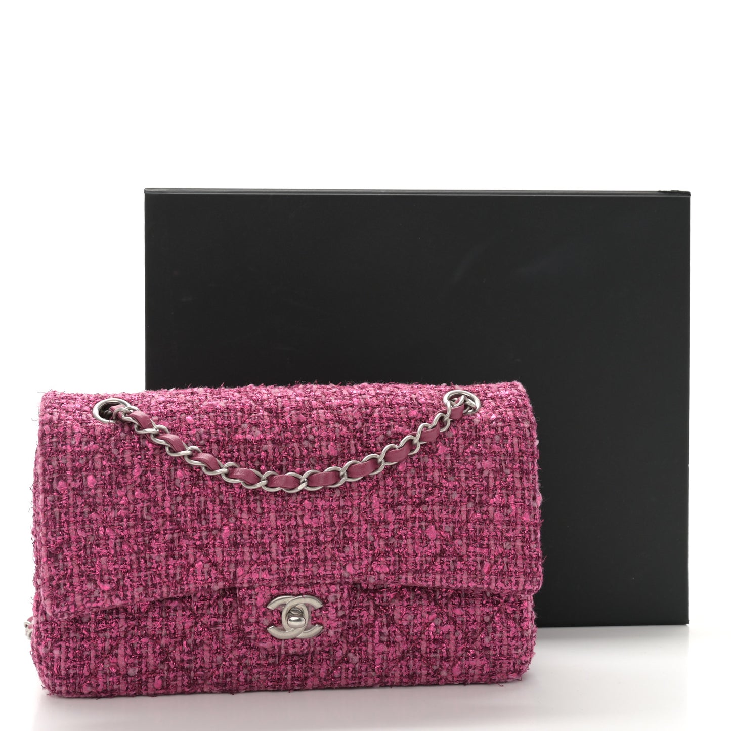 Metallic Tweed Quilted Medium Double Flap Pink