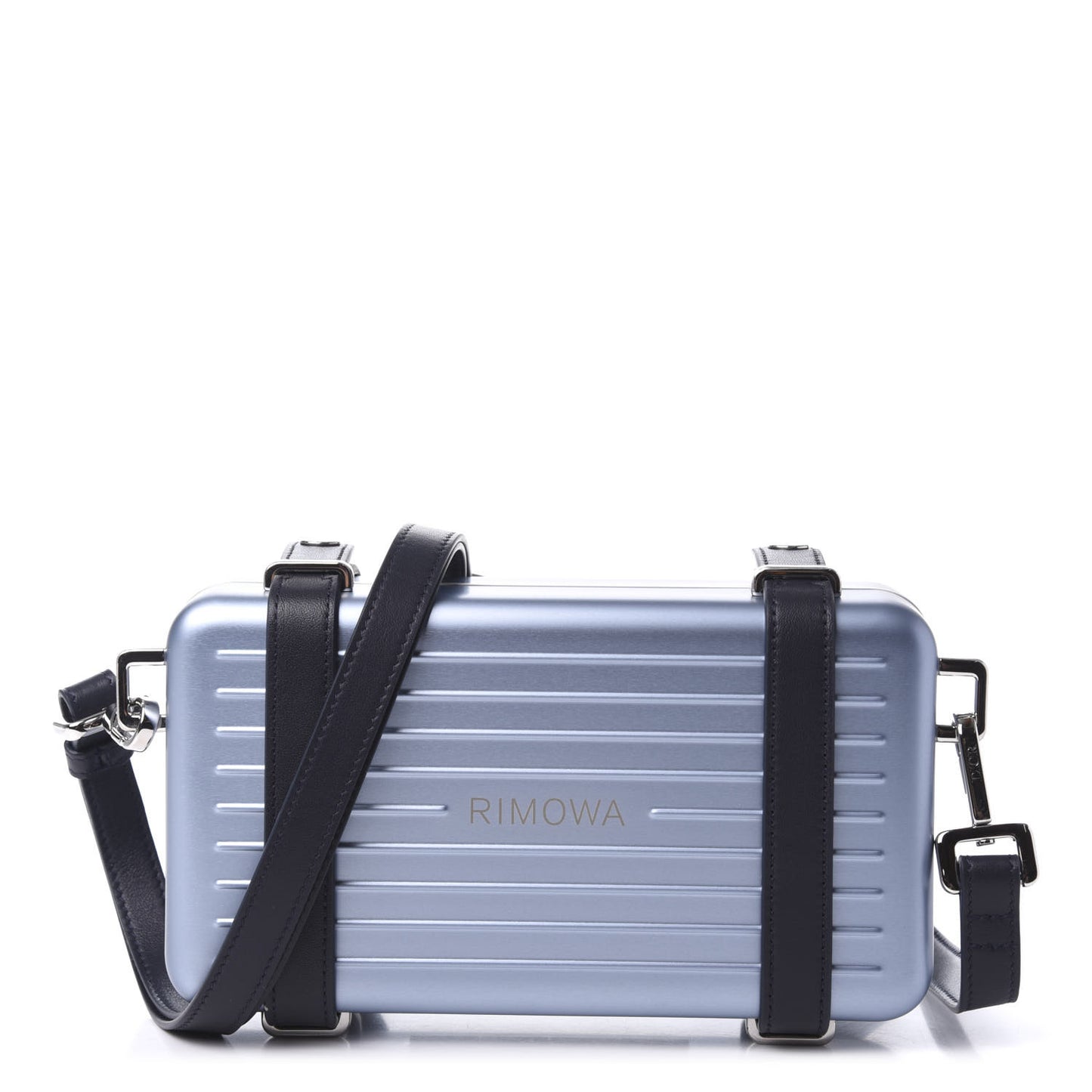 X RIMOWA Aluminum Personal Clutch On Strap Bleu