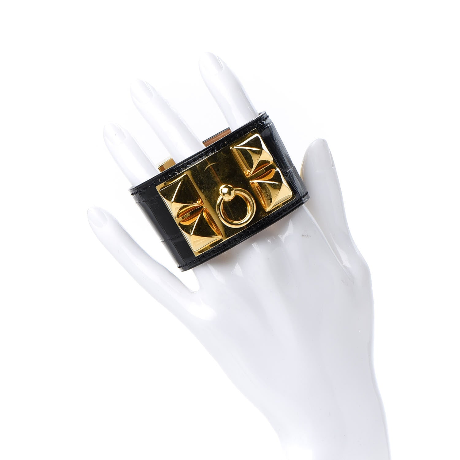Hermes Shiny Niloticus Crocodile Collier de Chien CDC Bracelet S Black 2 of 5
