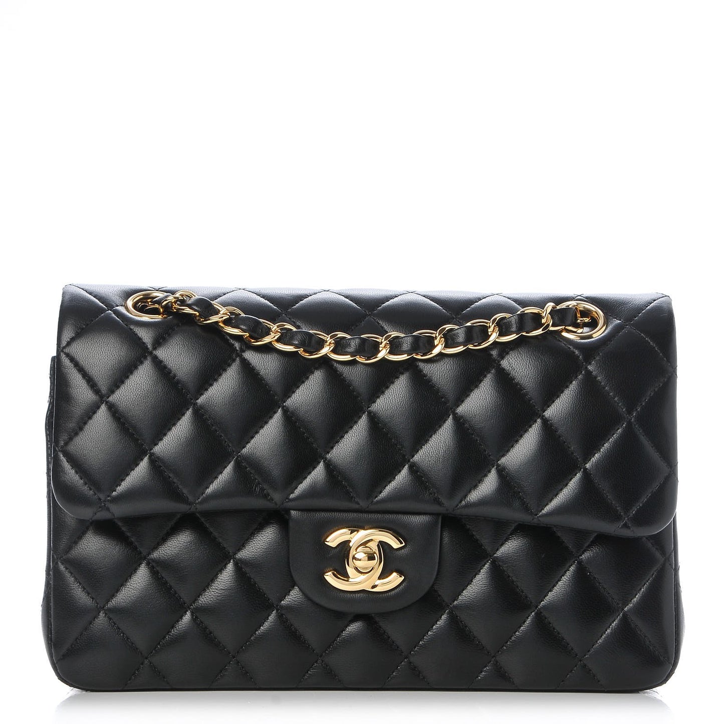 Lambskin Quilted Small Double Flap Black